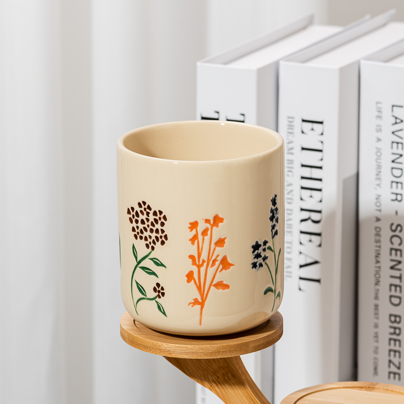 New Design Flower Pattern 480ml Ceramic Empty Candle Jar for Home Decor