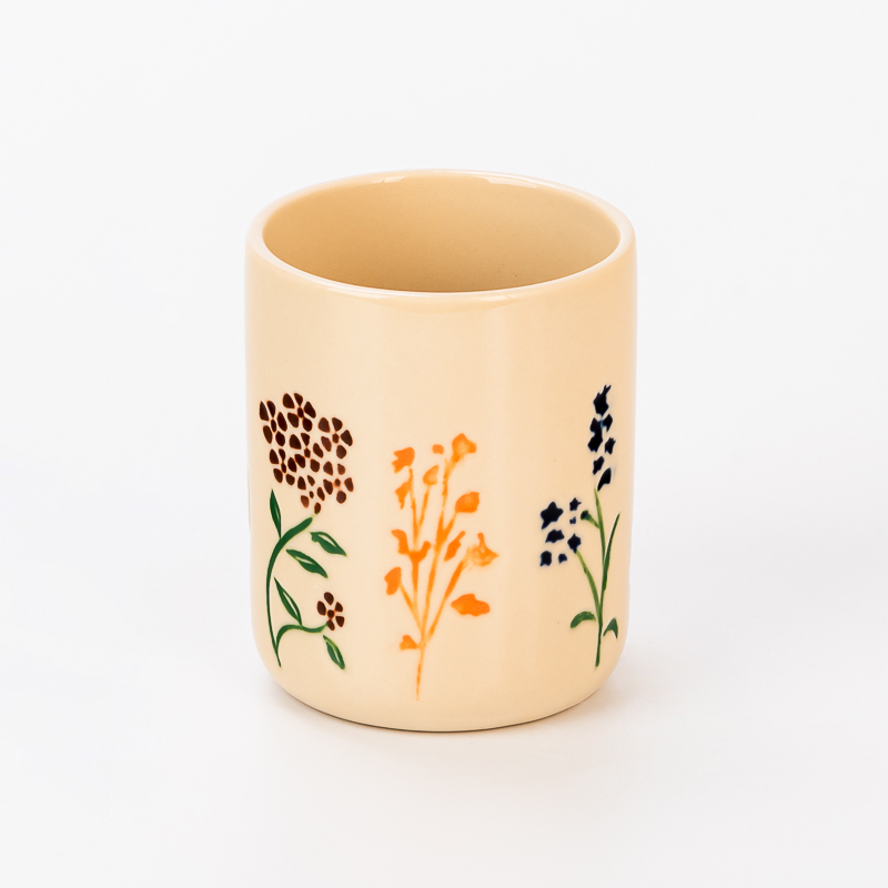 New Design Flower Pattern 480ml Ceramic Empty Candle Jar for Home Decor
