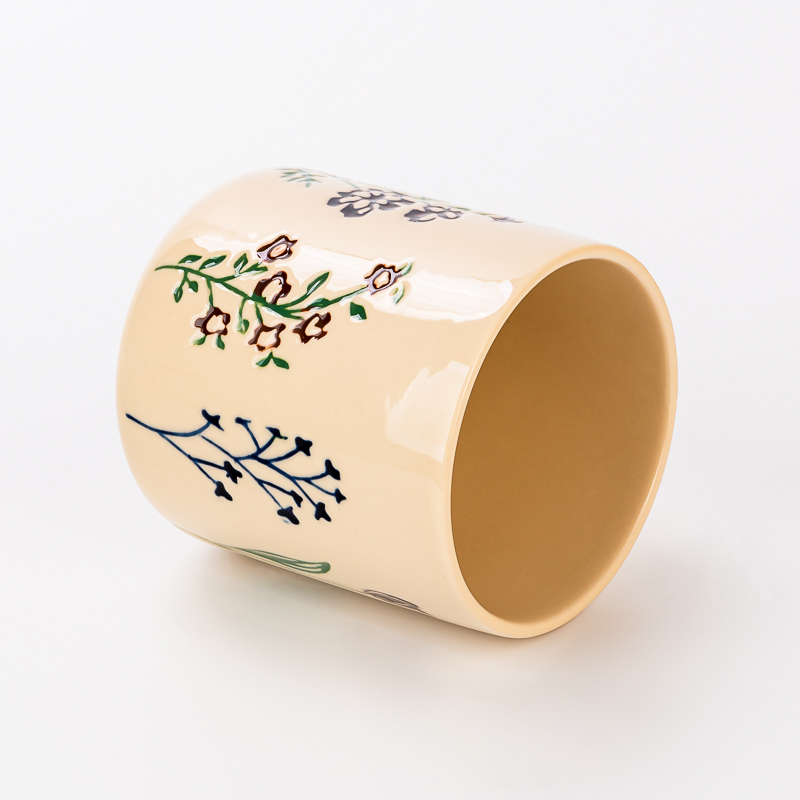 New Design Flower Pattern Ceramic Empty Candle Jar