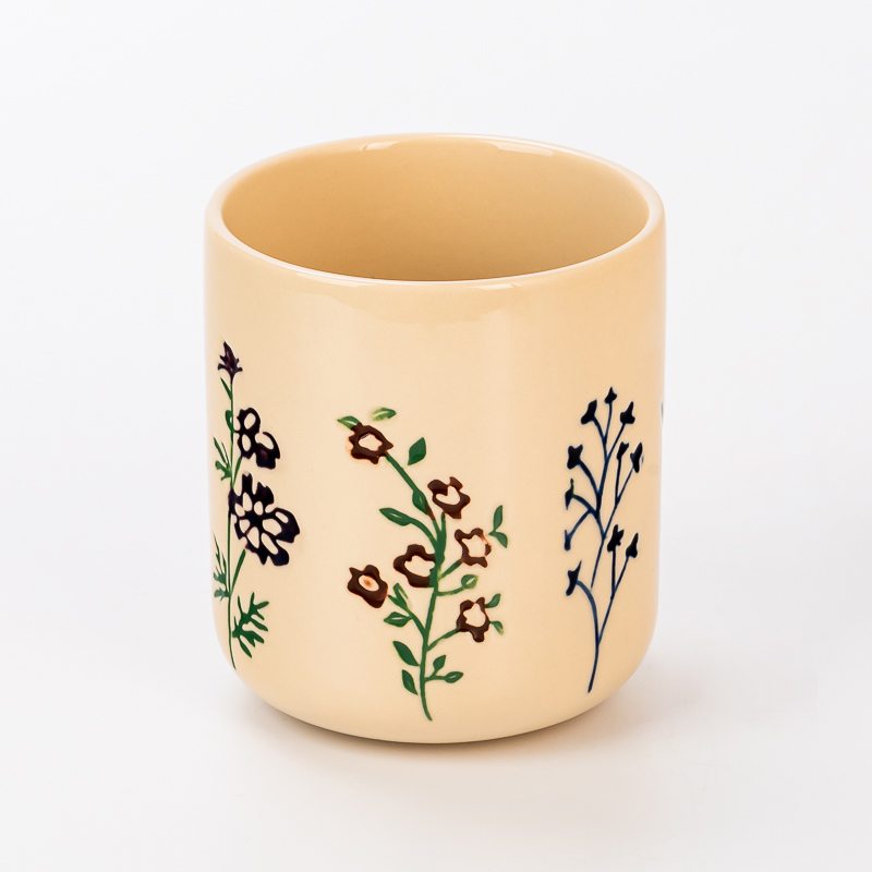 New Design Flower Pattern Ceramic Empty Candle Jar
