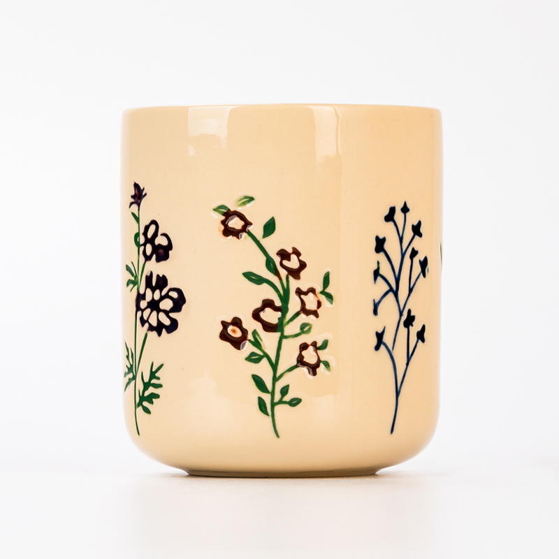 New Design Flower Pattern Ceramic Empty Candle Jar