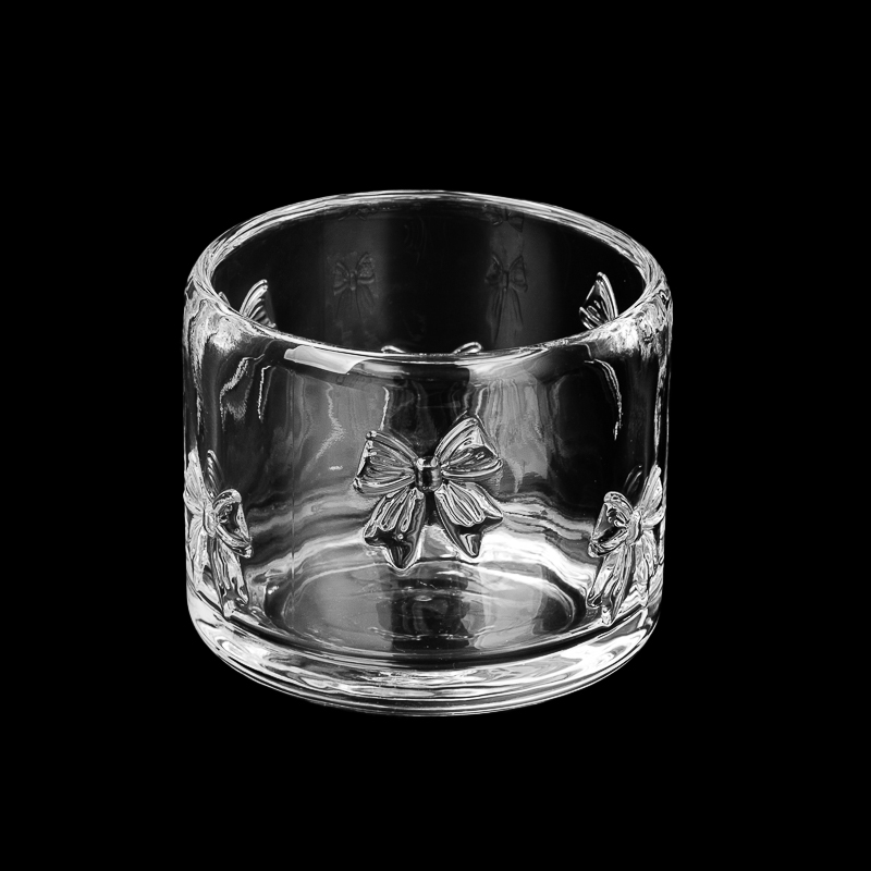 10oz okrugli stakleni držač za svijeće s debelim zidom posuda za svijeće s uzorkom mašnica