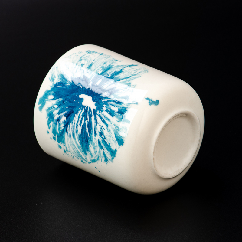 white and blue 11oz ceramic candle jar white and blue 11oz ceramic candle jar