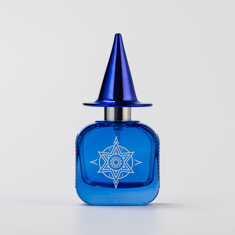 Woondecoratie Logo blauwe glazen fles parfumfles met blauw deksel aanpassen