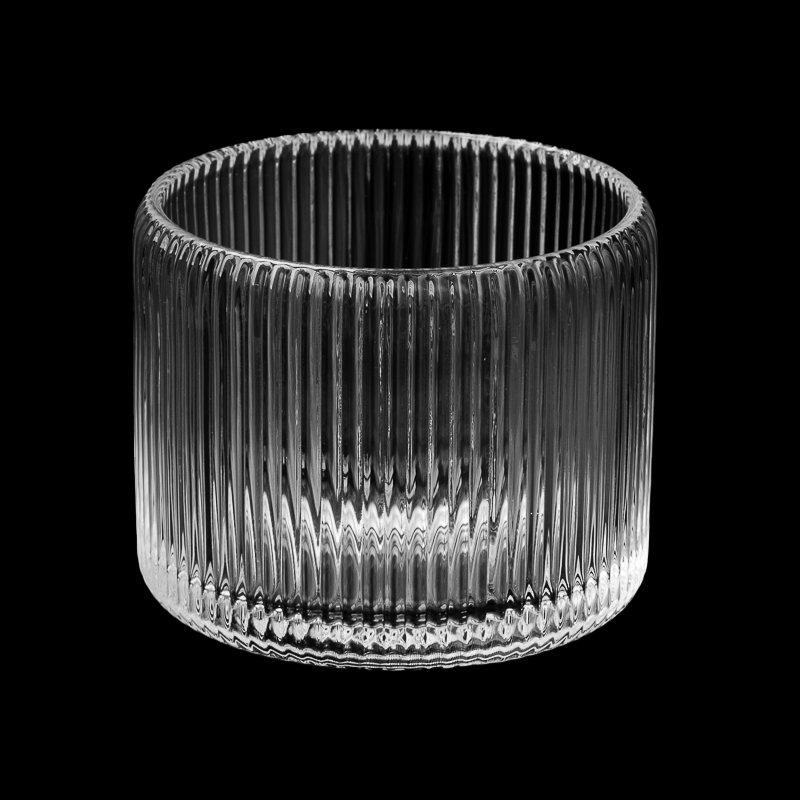9 盎司条纹图案玻璃烛台玻璃蜡烛容器