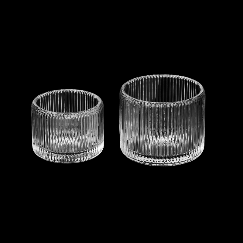 Recipient gol pentru lumânări cu linii fine Borcan de lumânare din sticlă transparentă