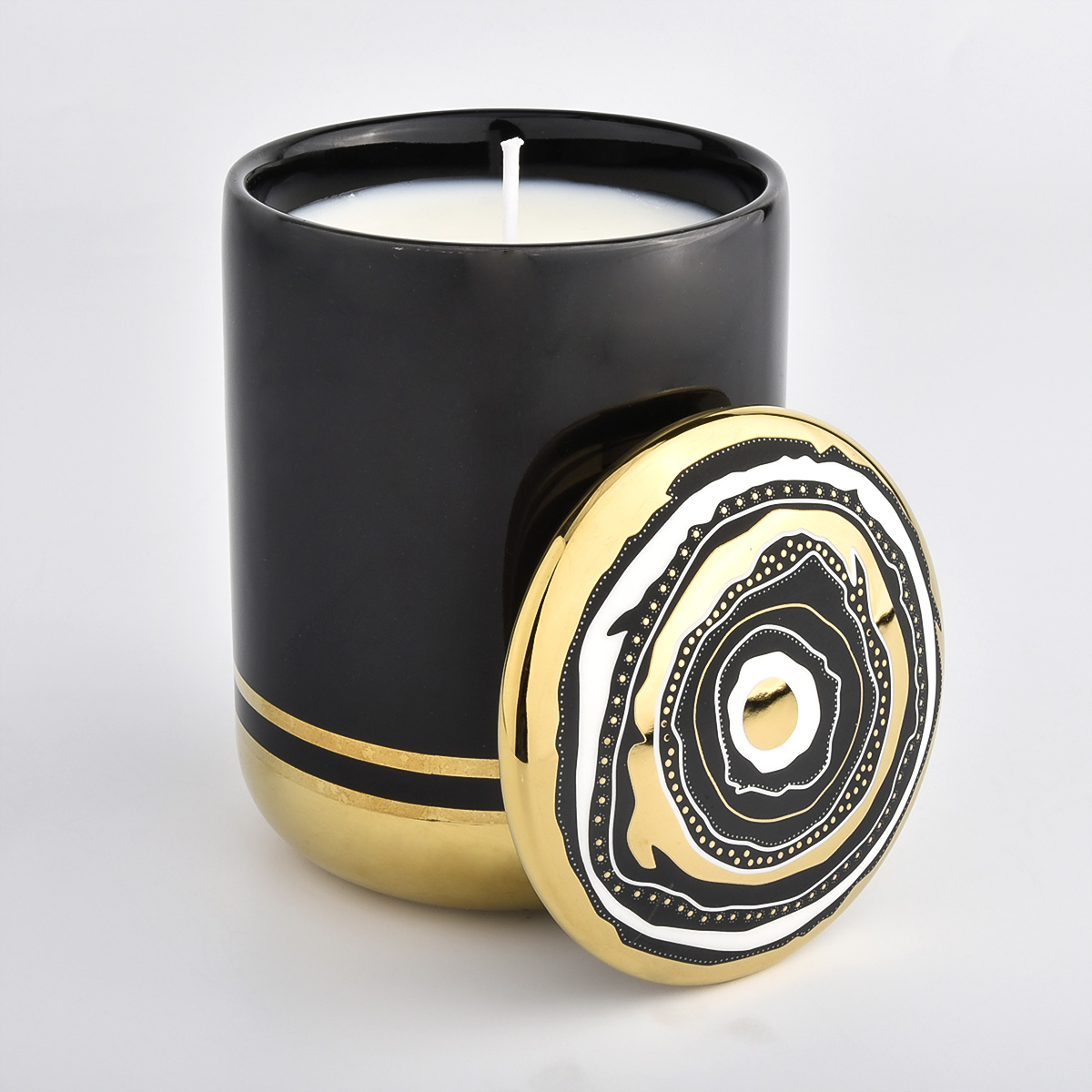 home decor 9oz black ceramic candle jar with hand paint lid