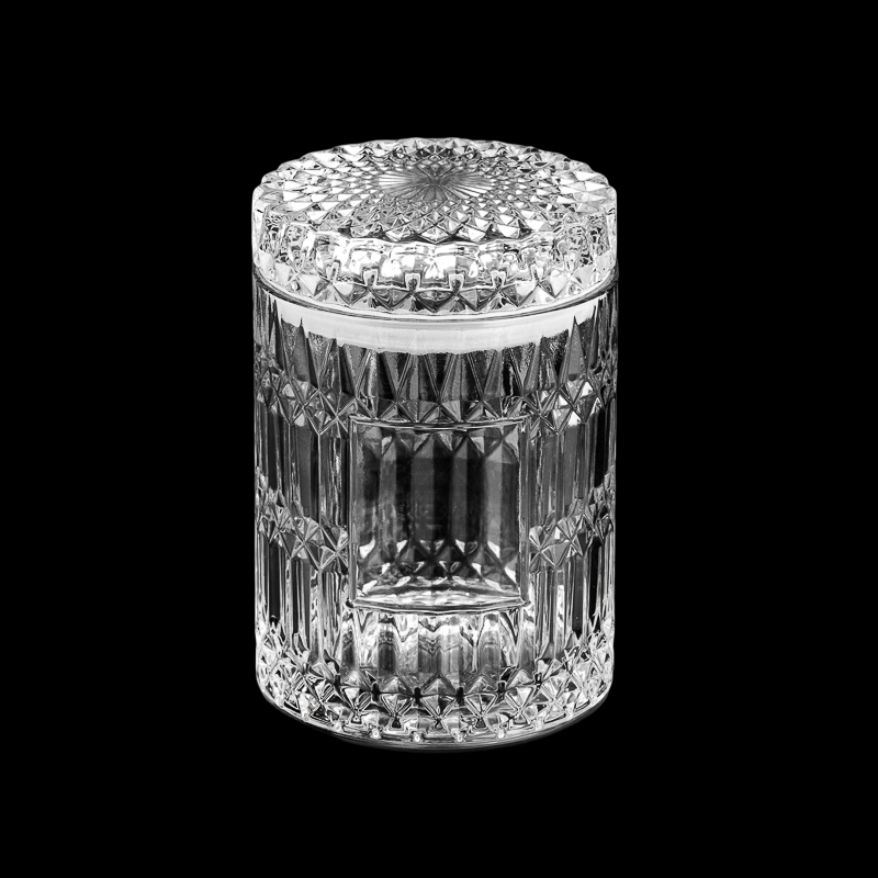 Wholesale 657ml Luxury Diamond Effect Glass Candle Jar & Matched Glass Lids