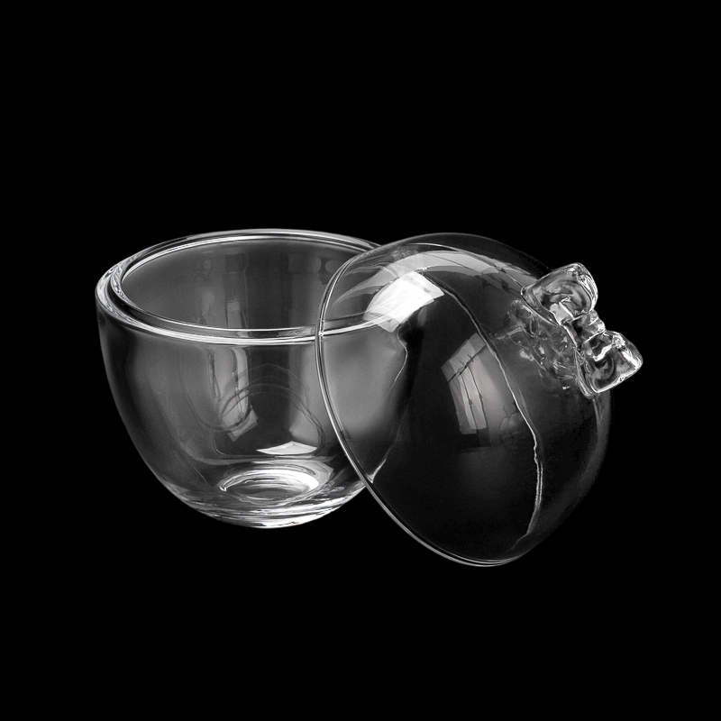 Supplier 369ml Egg Shape Glass Candle Jar With Matched Glass lids & Bowknot Handle 
