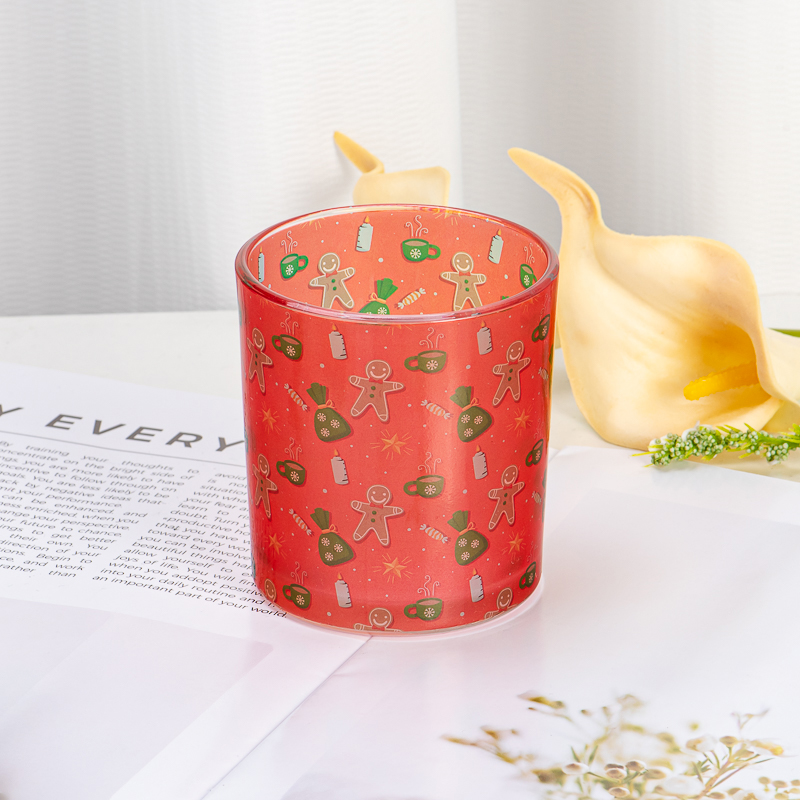 Elegant Red Pattern Customized Color High Quality Glass Candle Jar for Soy Wax & Home Decoration Recyclable