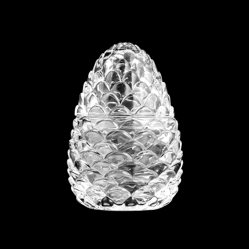 Supplier 243ml Egg Shape With Luxury Cut Effect & Matched Glass Lids High Quality Glass Candle Holder