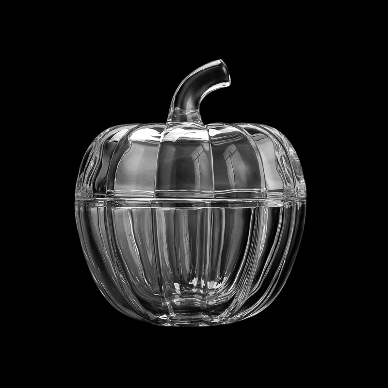Kapal Lilin Kaca Gaya Labu Popular Pemegang Lilin Kaca Jelas dengan Penutup untuk Halloween Paskah