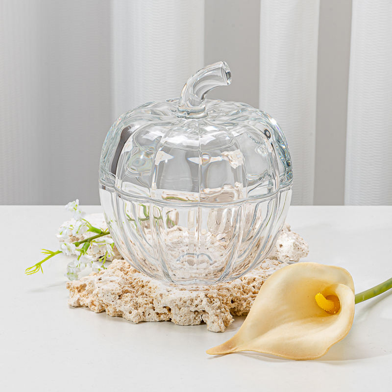 Popular Pumpkin Style Glass Candle Vessel Clear Glass Candle Holder with Lid for Easter Halloween Popular Pumpkin Style Glass Candle Vessel Clear Glass Candle Holder with Lid for Easter Halloween