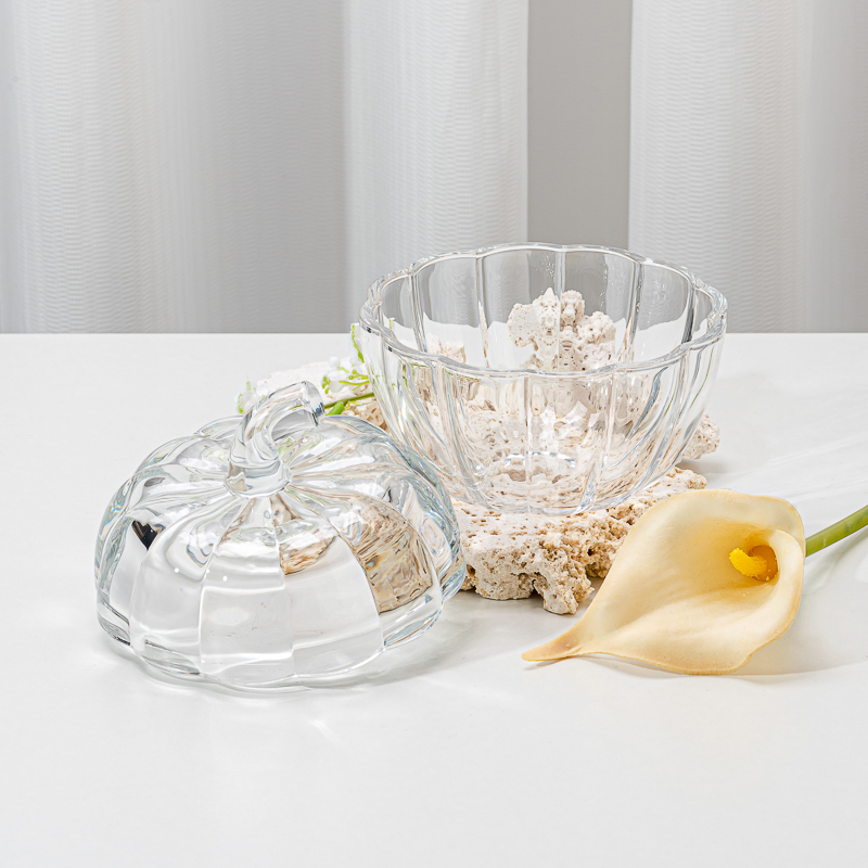 Popular Pumpkin Style Glass Candle Vessel Clear Glass Candle Holder with Lid for Easter Halloween Popular Pumpkin Style Glass Candle Vessel Clear Glass Candle Holder with Lid for Easter Halloween