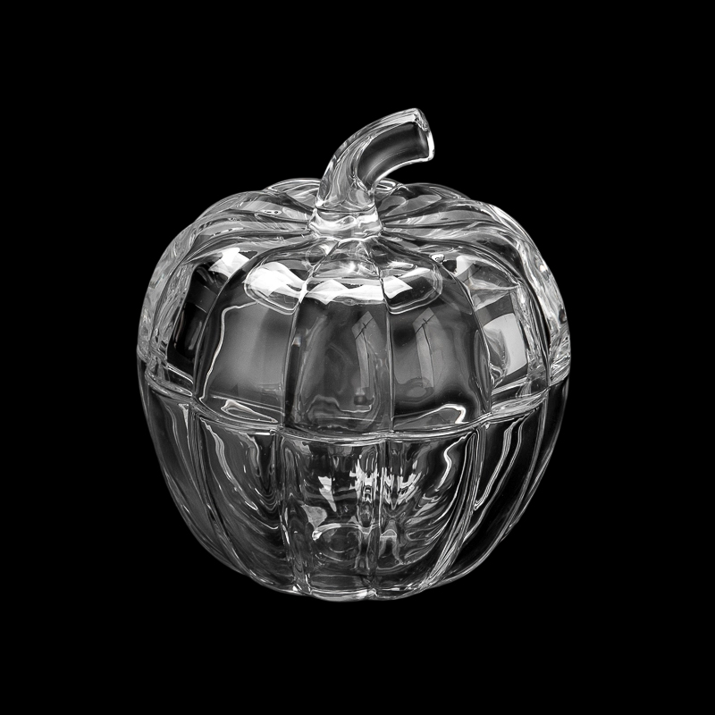 Popular Pumpkin Style Glass Candle Vessel Clear Glass Candle Holder with Lid for Easter Halloween Popular Pumpkin Style Glass Candle Vessel Clear Glass Candle Holder with Lid for Easter Halloween