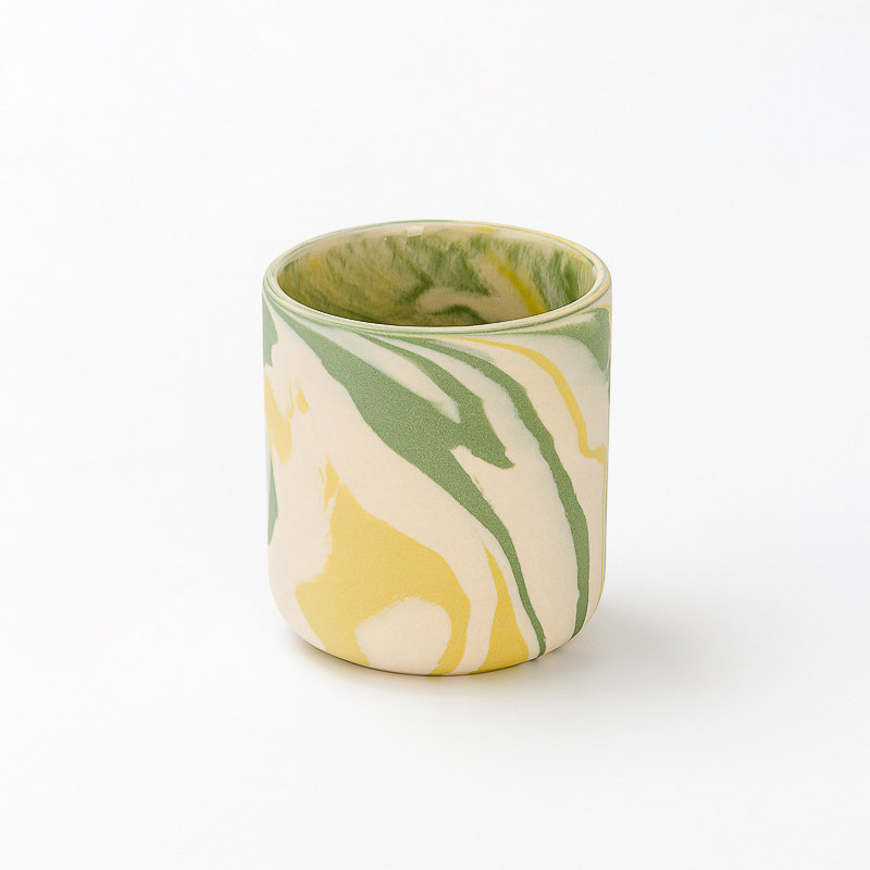 Wholesale 220ml Unique Colorful Material Stone Effect Custom Round Bottom Shape Ceramic Candle Vessel