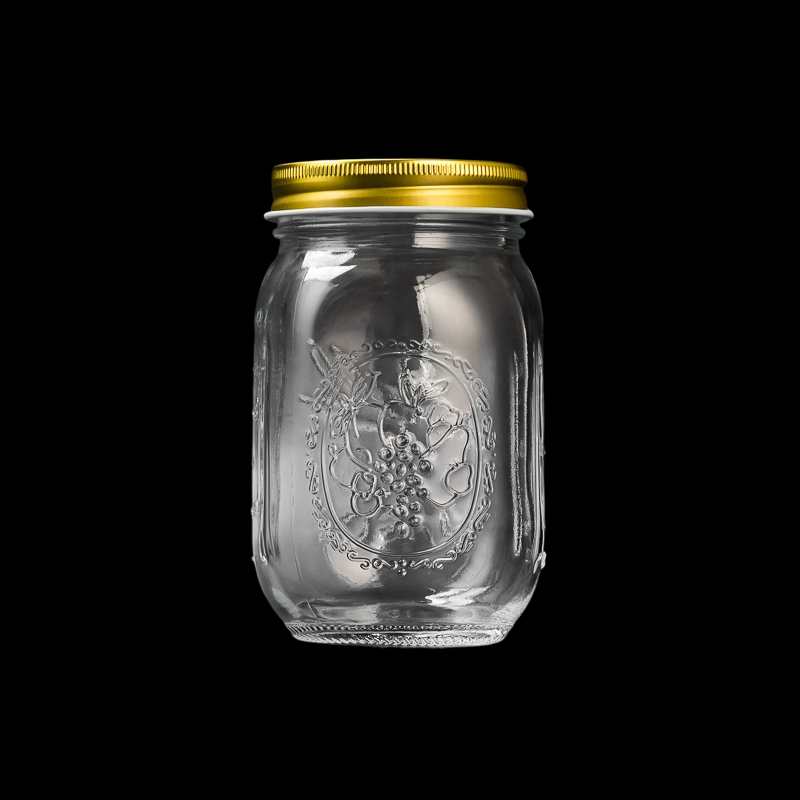 Wholesale Multi Size Embossed Glass Mason Jar With Lids For Storage For Candle Making Custom Logo Supported