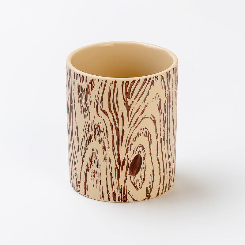 Tree Grain Pattern Cylinder Shape Ceramic Handmade 462ml Reusable Scented Candle Jar Home Decoration