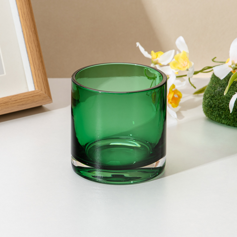 Forest Green Cylinder Thick Base Glass Candle Cup with Custom Logo  Design