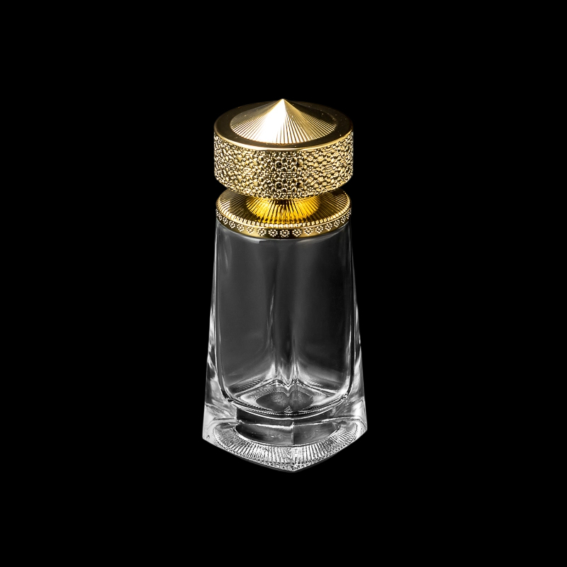 Tall Gold Lidded Square Perfume Bottle for Luxury Fragrance Packaging