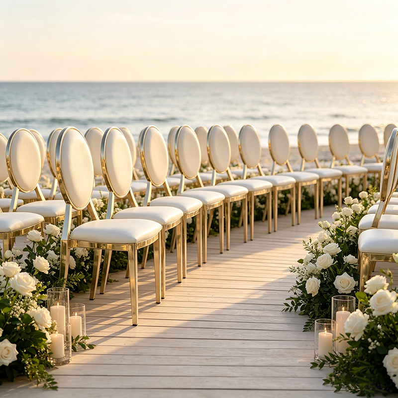 Luxury White Round Back Design Stainless Steel Hotel Chairs for Wedding & Party Events Outdoor Dining Rental Eco-Friendly - COPY - 81wbkp