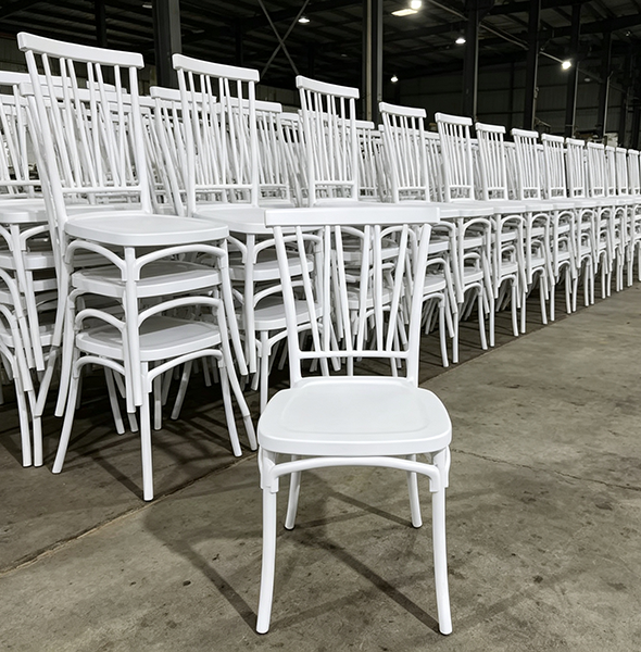 White Plastic Vertical Slat Back Chair Stackable Event Chair for Hotel Restaurant Wholesale & Rental