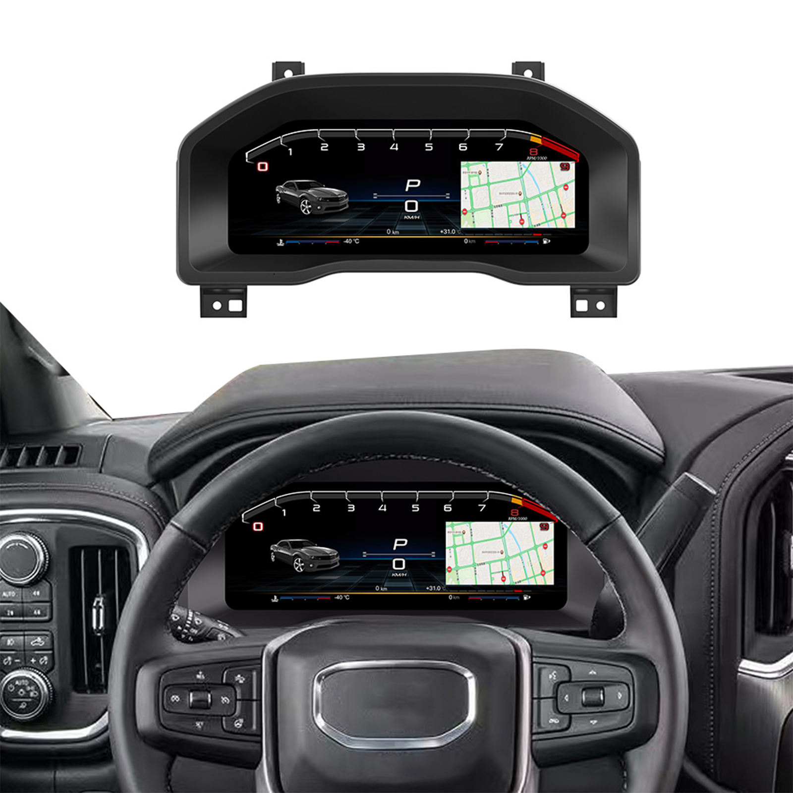 12,3'' LCD-Armaturenbrett für Chevrolet Silverado GMC 2019–2026, LCD-Instrumentencluster, LCD-Kilometerzähler, digitales Cluster mit Carplay