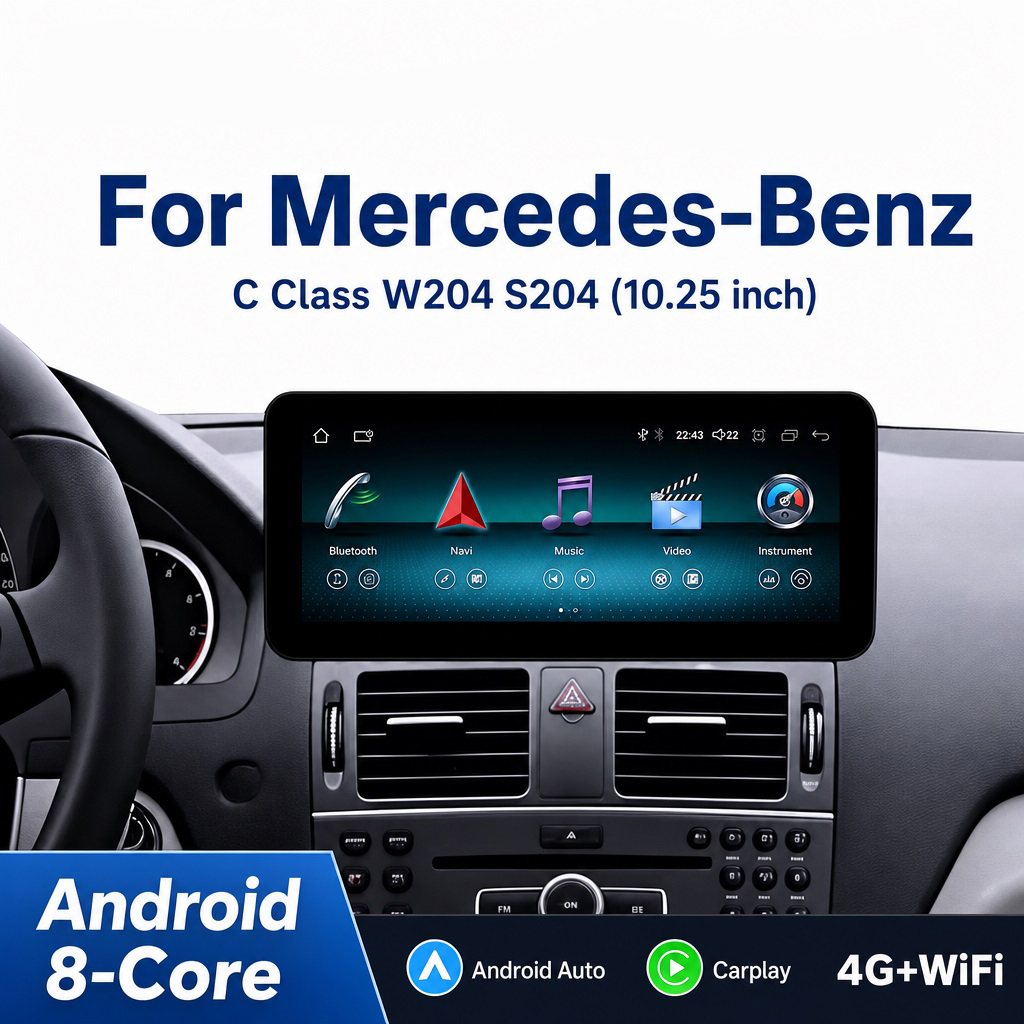10.25inch Car Dvd for Mercedes Benz C CLASS W204 2007-2014 NTG4.0/4.5 Car Stereo Media Audio Player Carplay Android Auto Screen