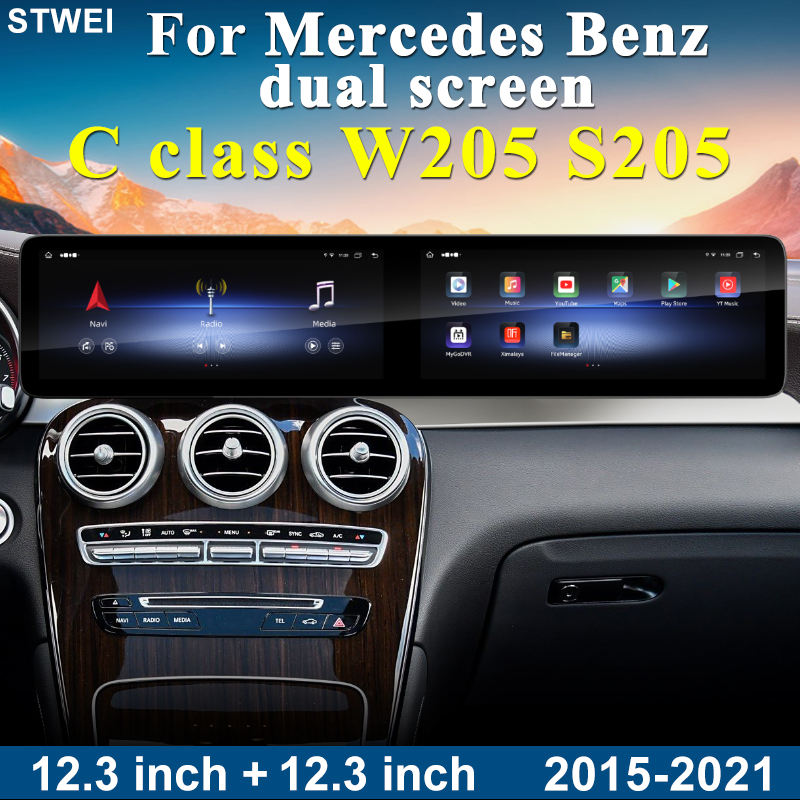 Android13 for Mercedes Benz C/GLC/W205 2015-2021 NTG 5.0 5.5 6.0 Carplay Dual Screen 26inch Car Radio Playback Multimedia