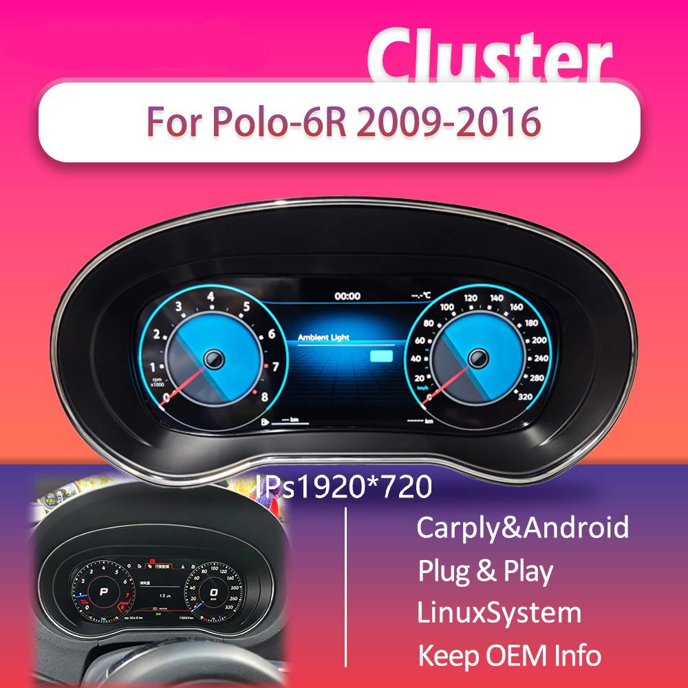 Panel de instrumentos digital para Polo 6R 2009-2016 Panel de instrumentos virtual Cabina Pantalla HD, Pantalla IPS 1920x720 HD