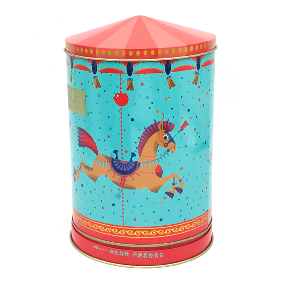 China The British Confectionery Carousel Tin Box Custom Merry Go Round Music Tin Container manufacturer