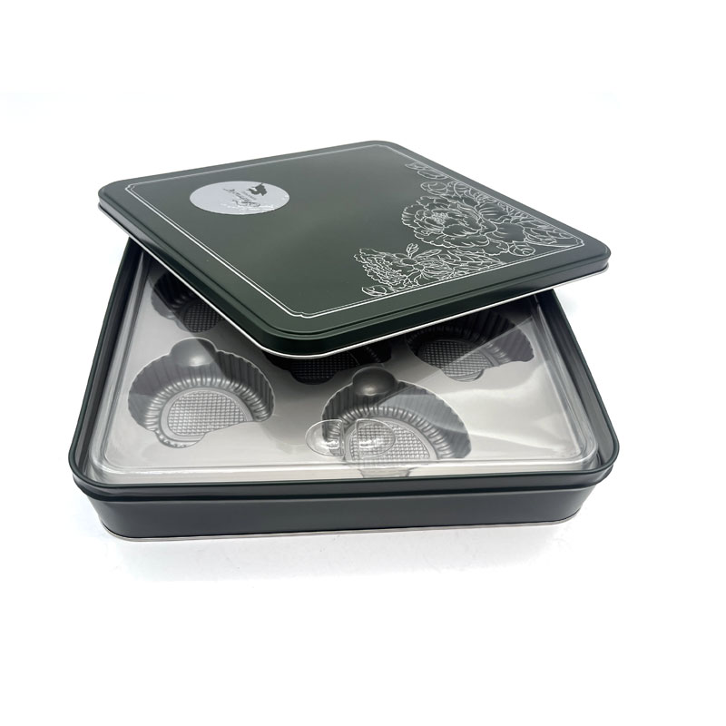 China Square Mooncake Gift Box Custom Printed Food Storage Metal Tin Box manufacturer