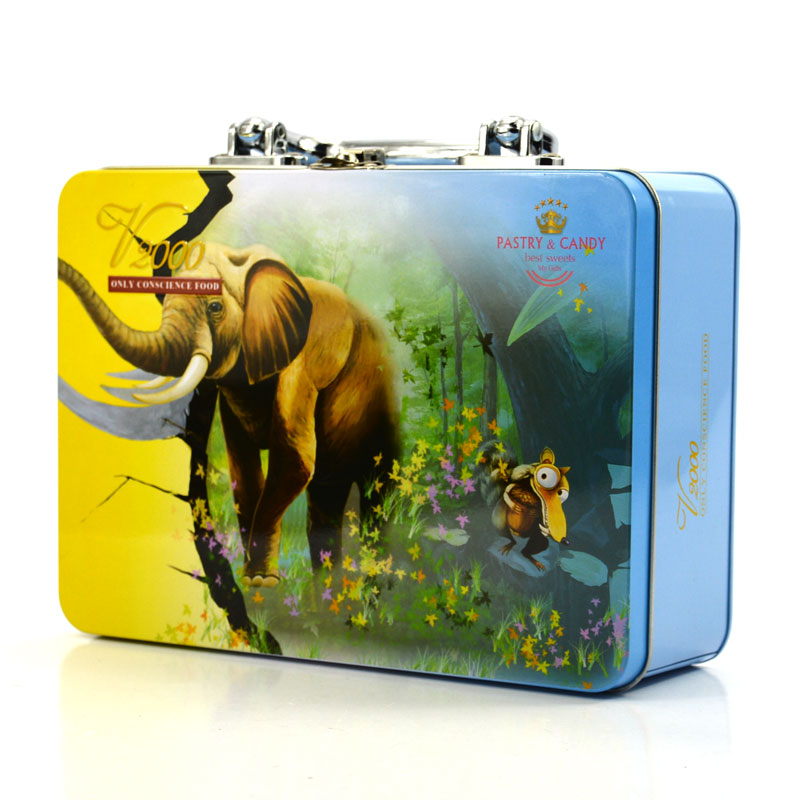 Empty Handle Tin Box Custom Printed Metal Container Kids Lunch Box Tin