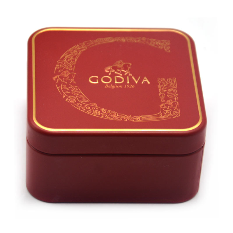 Custom Printed Godiva Square Candy Tin Box Chocolate Gift Metal Canister