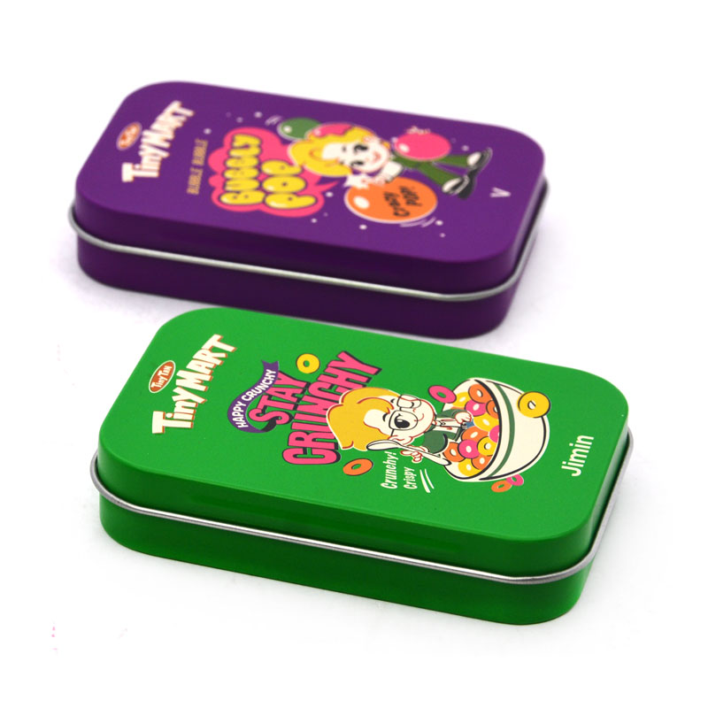 Small Metal Cans Play Cards Storage Box Custom Hinged Lid Rectangle Tin Containers