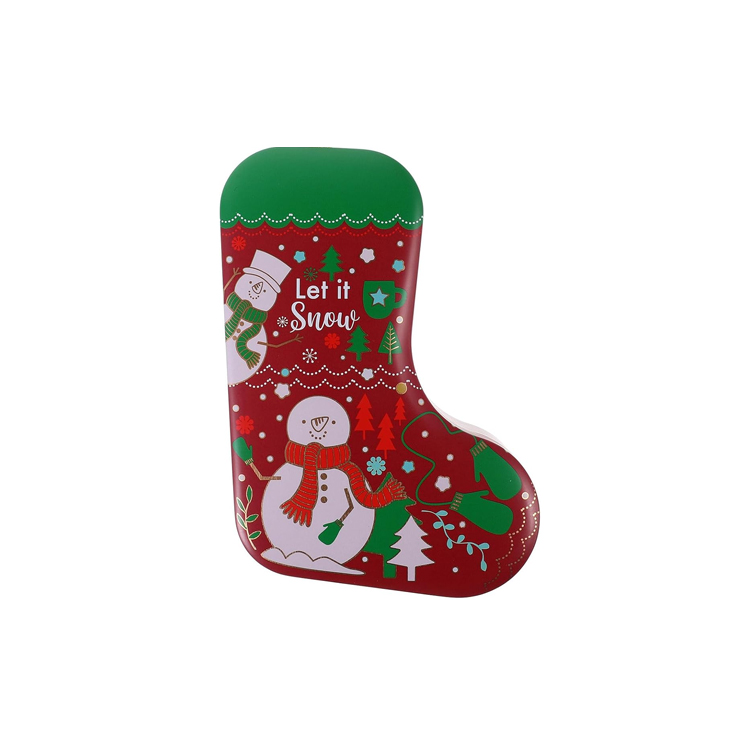 China Wholesale Custom Christmas Stockings Shape Tin Box manufacturer
