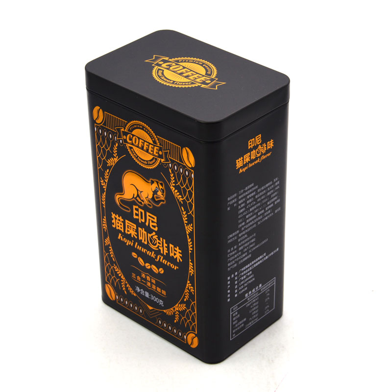 Custom Printed Rectangle Coffee Gift Tin Package Box With Paper Easy Pull Lid