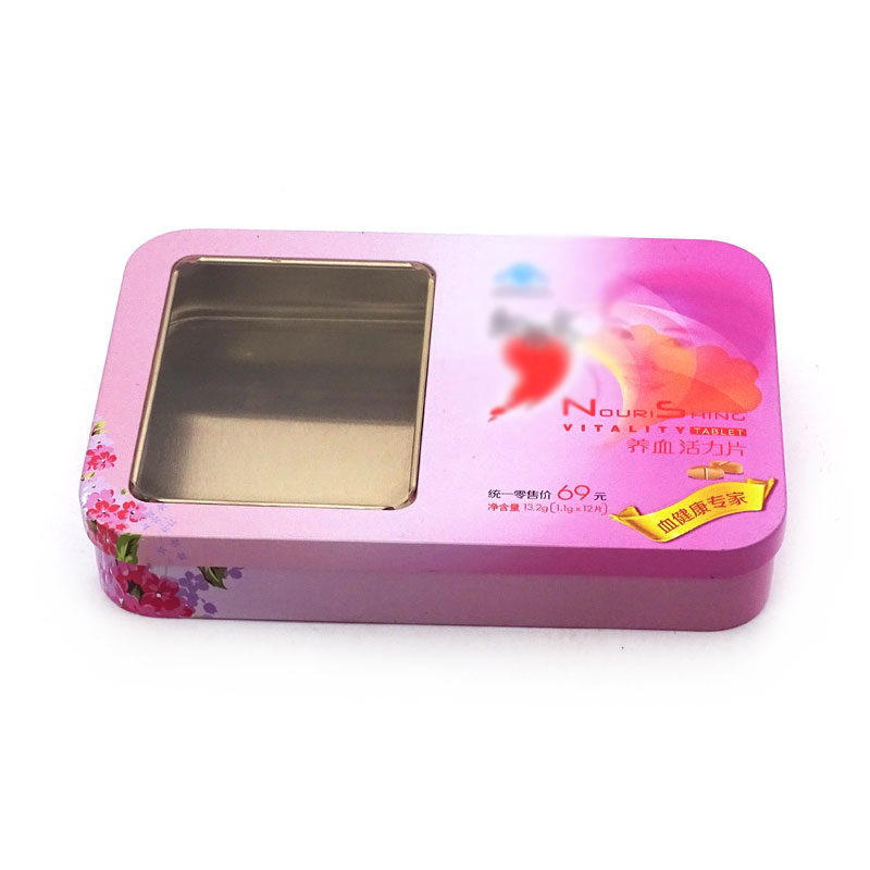 Wholesale Custom Elegant Colored Rectangular Tin Can with Window for Biscuits