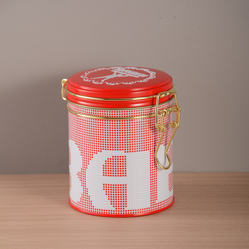 Custom Printed Round Coffee Tin Can with Locking Clasp