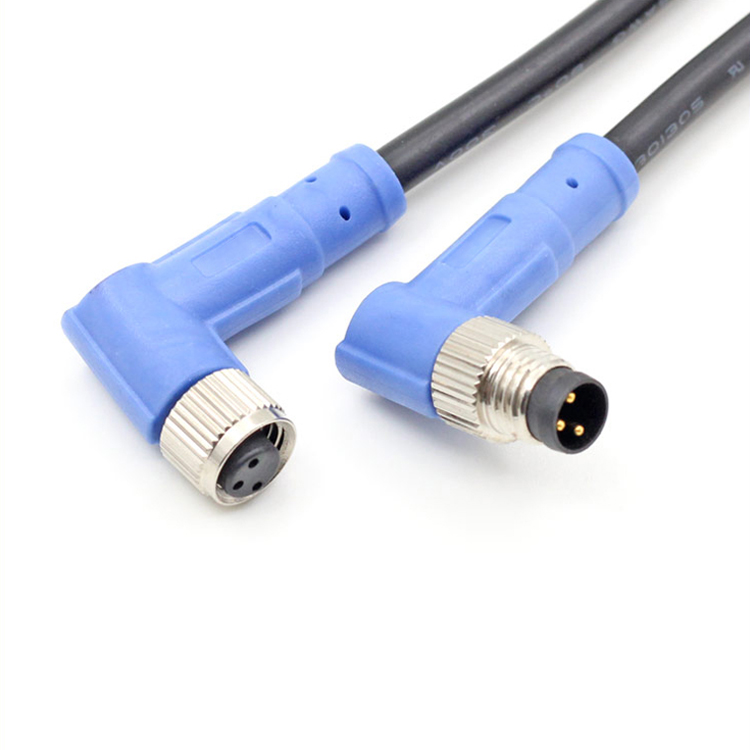 M8 3-aderige mannelijke naar vrouwelijke haakse kabel