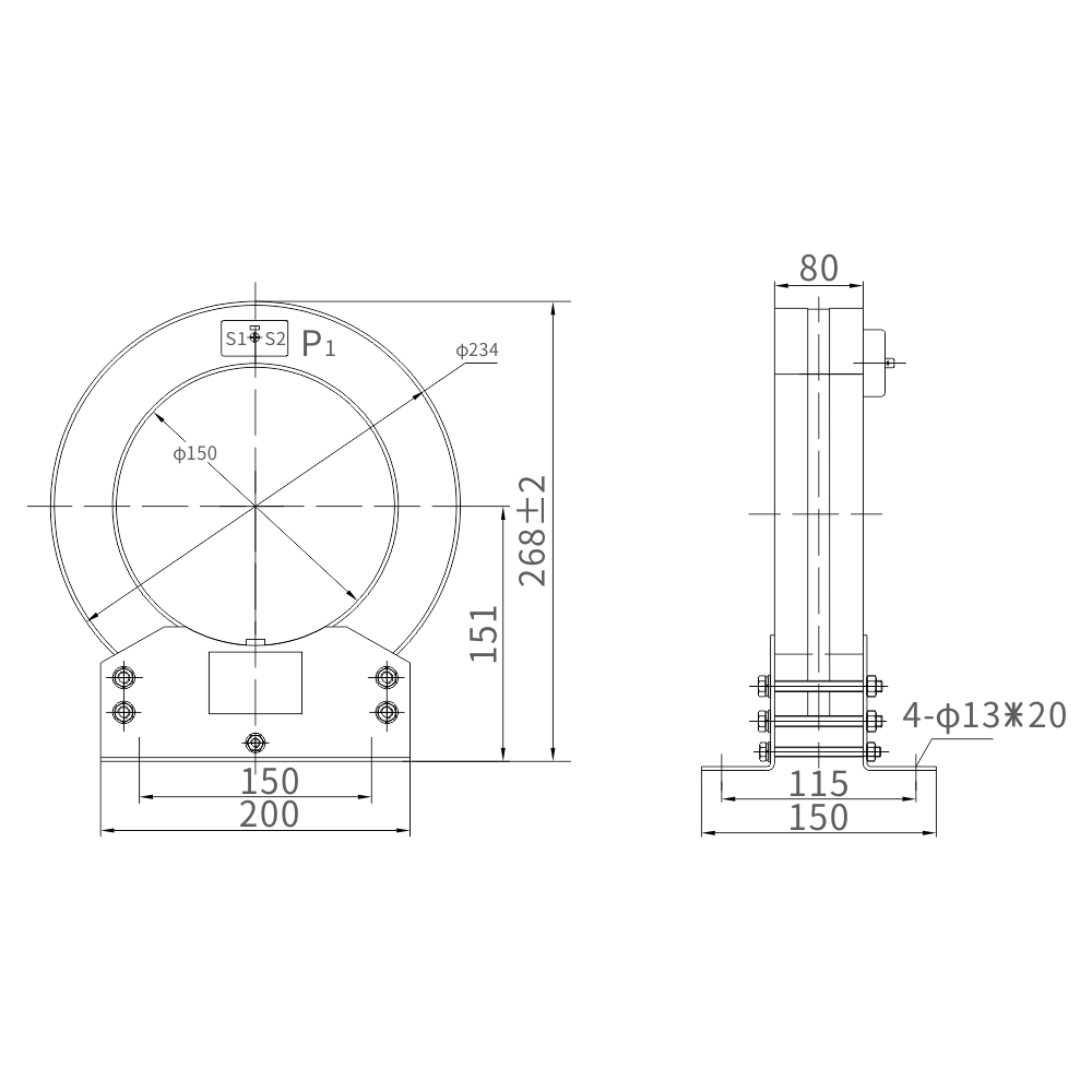 LXZ-150/235*80 Current Transformer Specifications and Dimensions