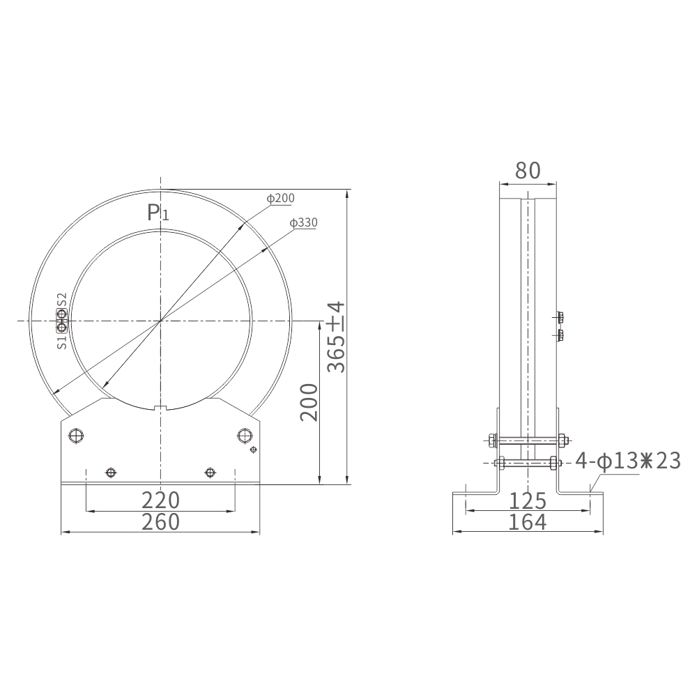LXZ-200/330*80 current transformer specifications and dimensions