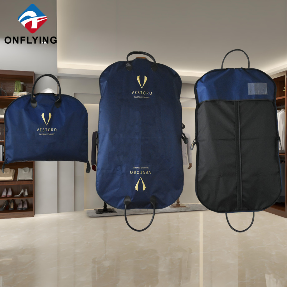 ポータブルレザーハンドルポリエステルガーメントスーツカスタムロゴバッグファクトリーチャイナ