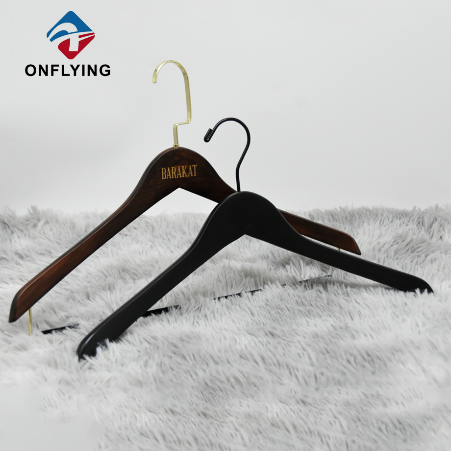 Modern Design Brown Black Set Garment Custom Wooden Hanger China Factory