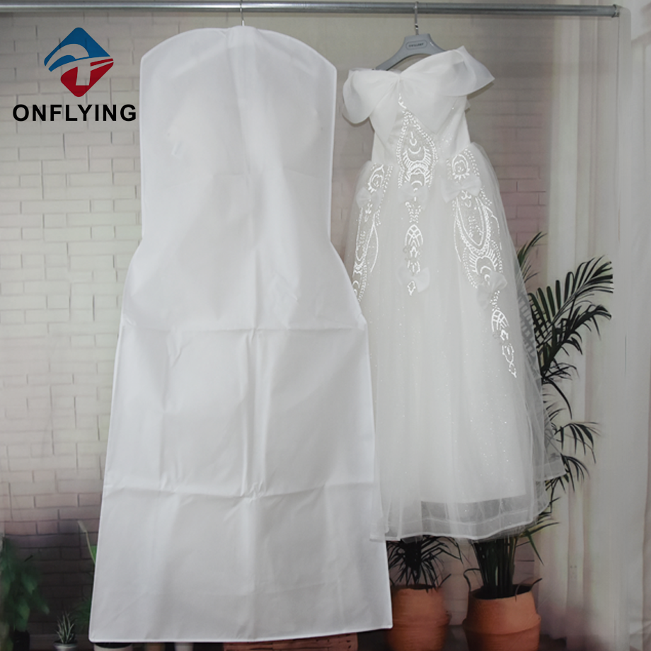 カスタムエクストラロングホワイトノンウーブンブライダルウェディングドレスダストバッグチャイナファクトリー