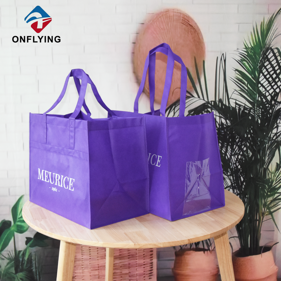 ヘビーデューティの織られていない紫色のハンドルカスタム環境に優しいショッピングバッグチャイナファクトリー