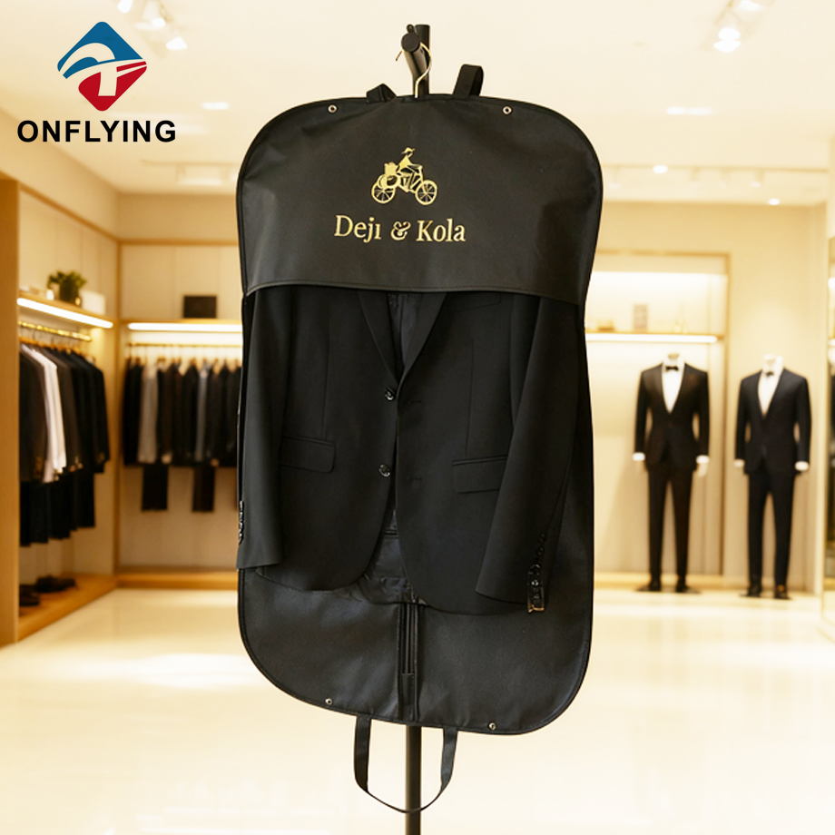 高級カスタムロゴ不織布ガーメントバッグ中国工場で厚くなりました