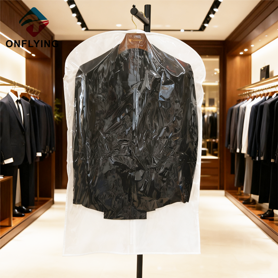 高級カスタム ロゴ透明男性スーツ ガーメント バッグ中国工場