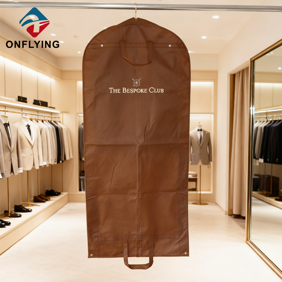 カスタム耐水プレミアムガセットブラウン不織布スーツバッグ中国サプライヤー