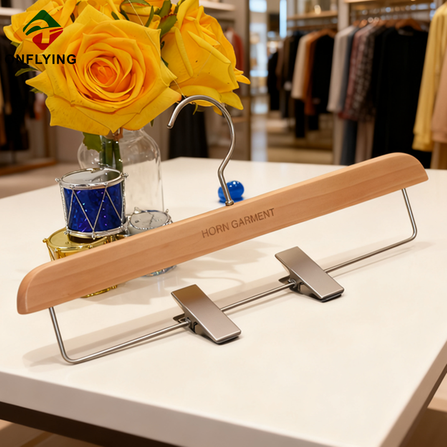 Elegant Strong Adjustable Clips Wooden Clothes Pants Hanger China Supplier